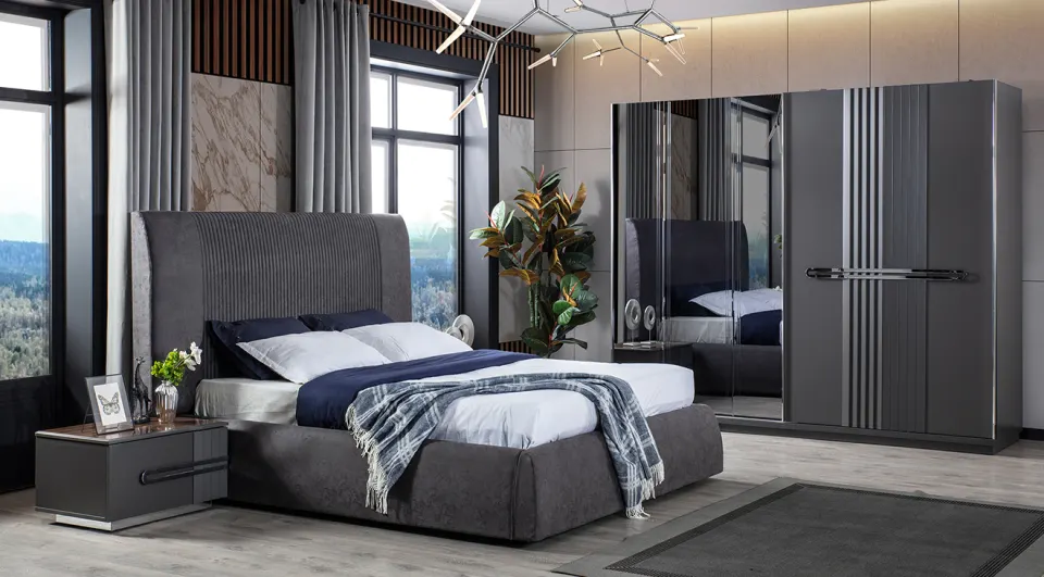 Zala Anthracite Sliding Door Bedroom Set