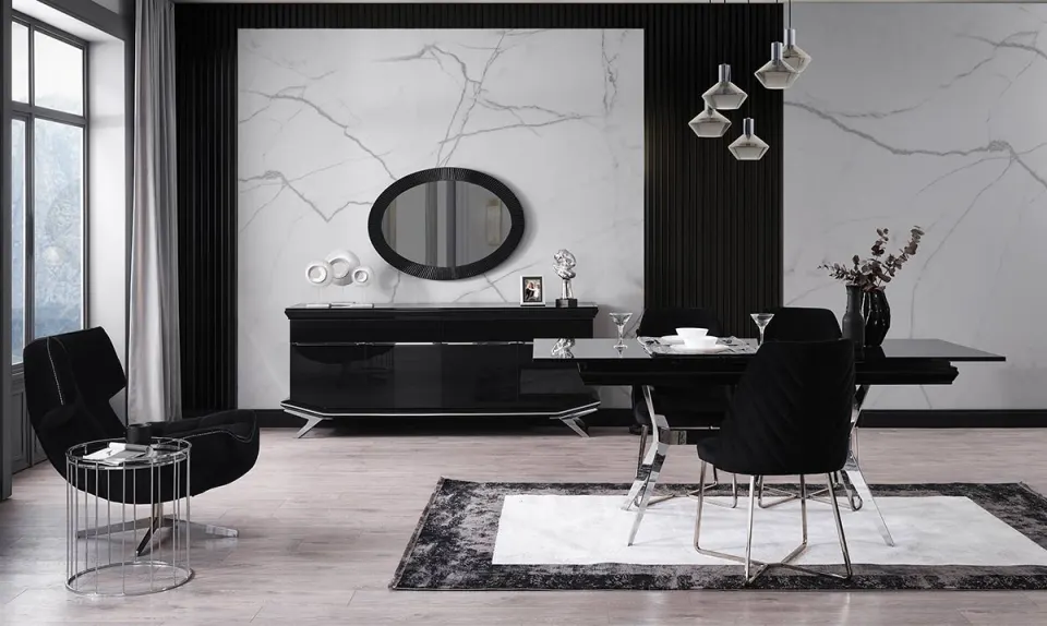 Masarati Silver Metal Leg Dining Room Set