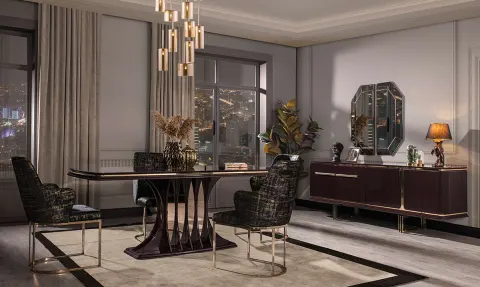 Bergama Mürdüm Metal Leg Dining Room Set