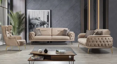 Milano  Gold Metal Leg Sofa Set