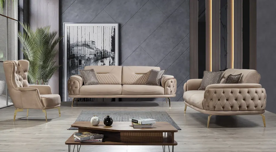 Milano  Gold Metal Leg Sofa Set