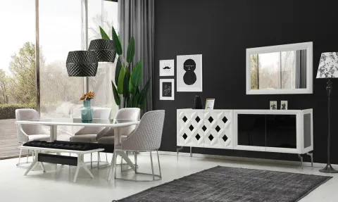 Prada Ecru Metal Leg Dining Room Set