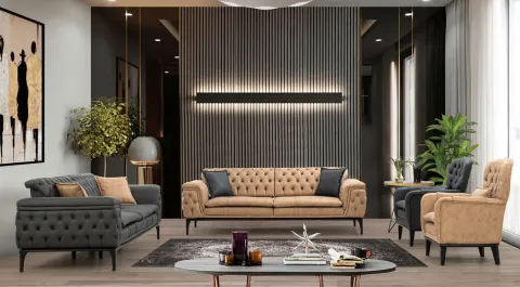 Nehir Wooden Leg Sofa Set