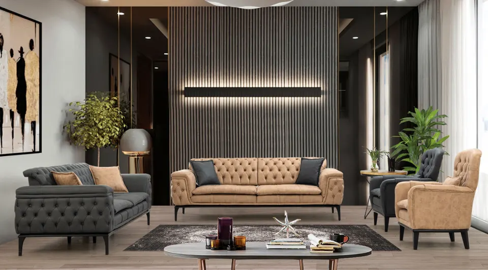 Nehir Wooden Leg Sofa Set