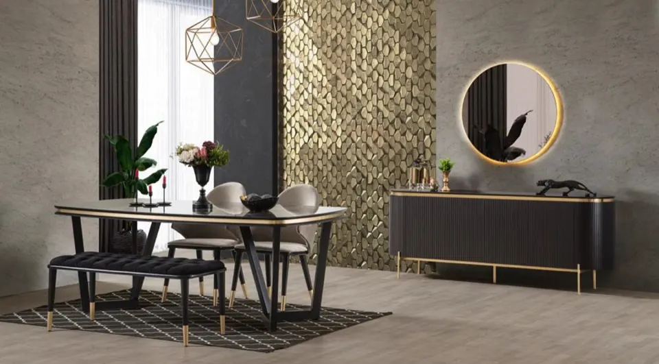 Tesla Metal Leg Gold Dining Room Set