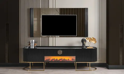 Gucci Fireplace Gold Metal Leg Tv Unit