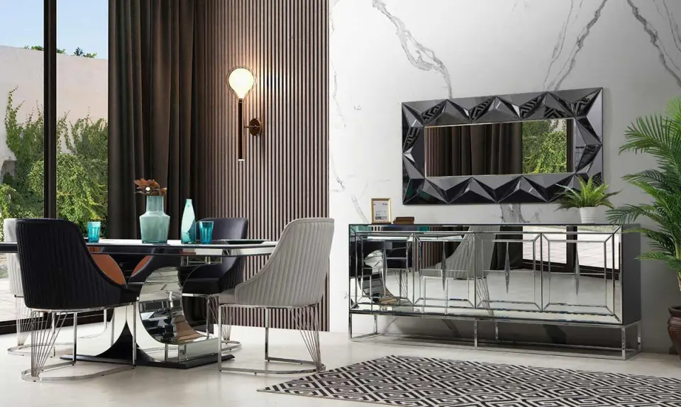 Jaguar Mirrored Metal Leg Dining Room Set