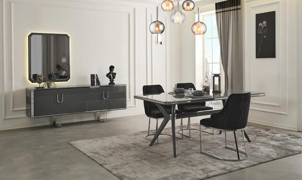 Anthracite Gri Metal Leg Dining Room Set