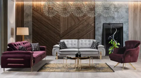 Lions  Gold Metal Leg Sofa Set
