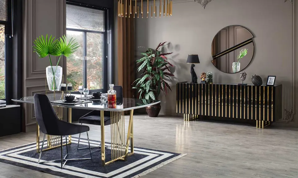 Eyfel Gold Metal Leg Dining Room Set