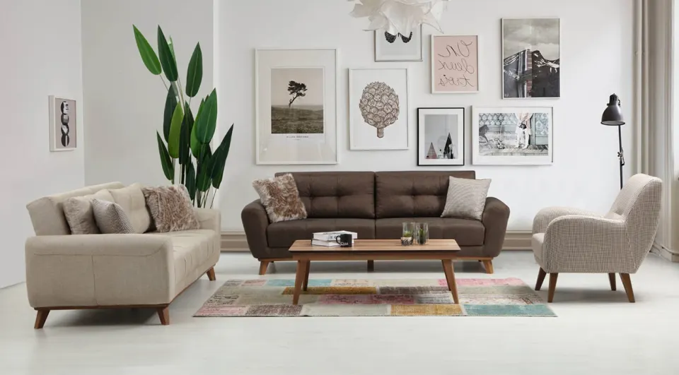 Texas Wooden Leg Sofa Set
