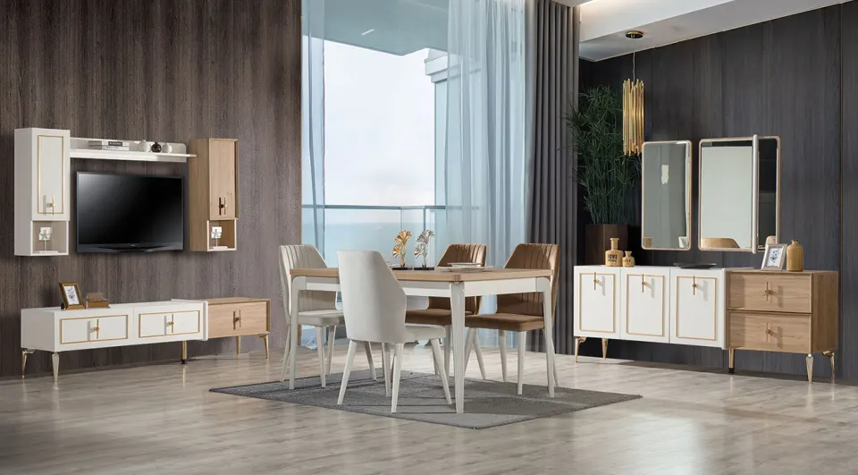 Safir Gold Metal Leg Dining Room Set