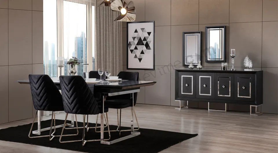 Berrak Metal Leg Dining Room Set (Black)