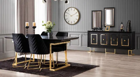 Berrak Metal Leg Dining Room Set (Gold)