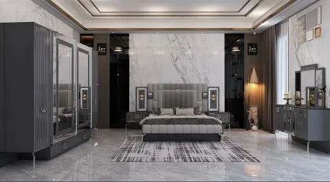 Exelance Anthracite Sliding Door Bedroom Set