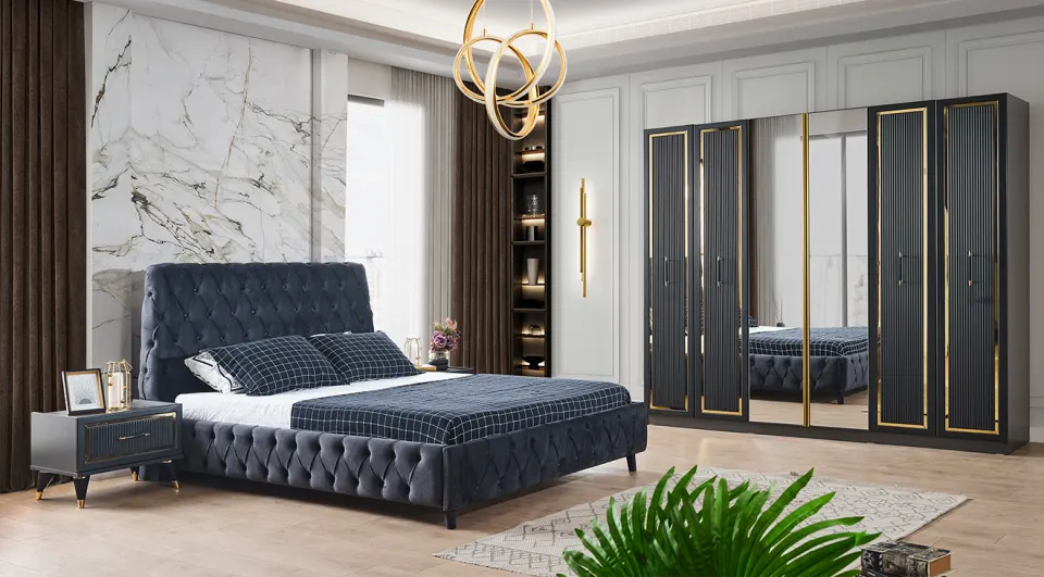 Dora Anthracite 6 Door Bedroom Set