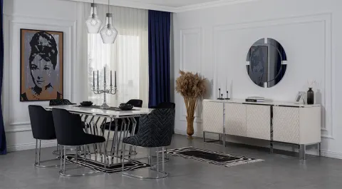 Luna Silver Metal Leg Dining Room Set