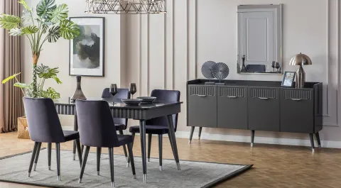 Tesla Anthracite Wooden Leg Dining Room Set