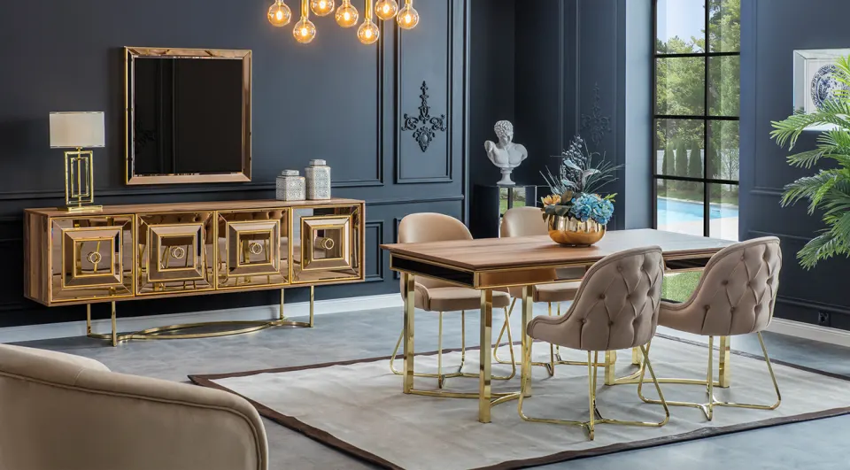 Grande Gold Metal Leg Dining Room Set
