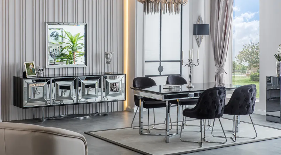Grande Silver Metal Leg Dining Room Set