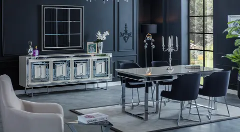 Maldiv Silver Metal Leg Dining Room Set