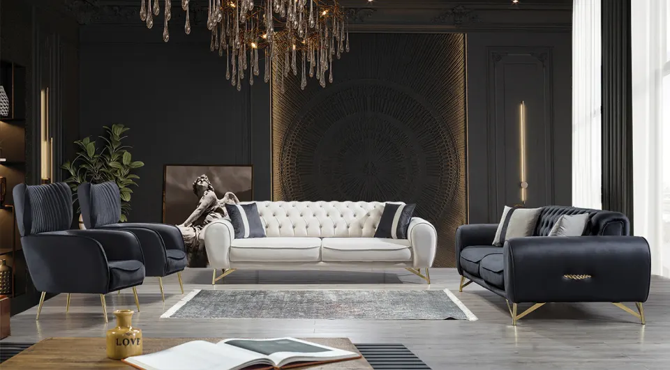 Bugatti  Gold Metal Leg Sofa Set