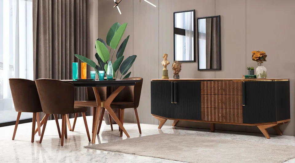 Tokyo Anthracite Wooden Leg Dining Room Set