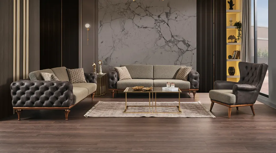 Barcelona Chester Wooden Leg Sofa Set
