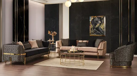 Calyon Luxury Gold Metal Leg Sofa Set