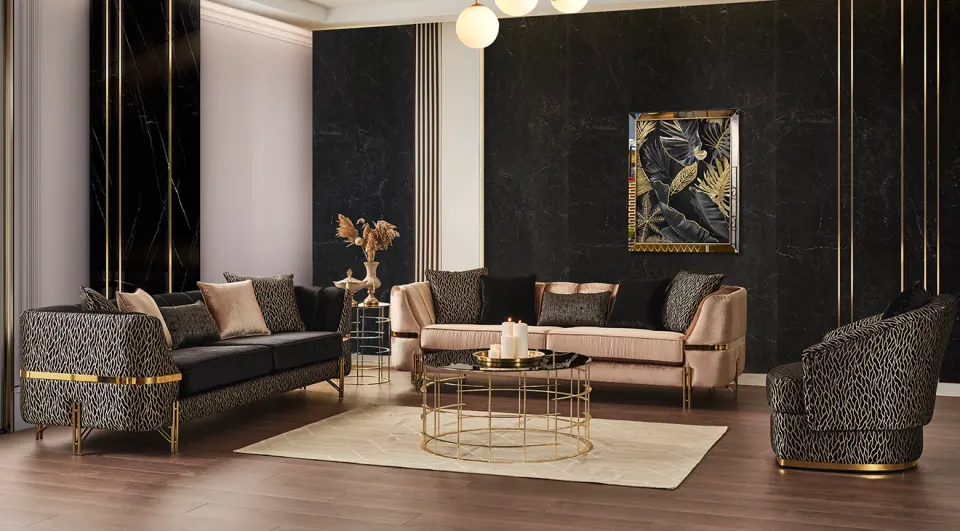 Calyon Luxury Gold Metal Leg Sofa Set