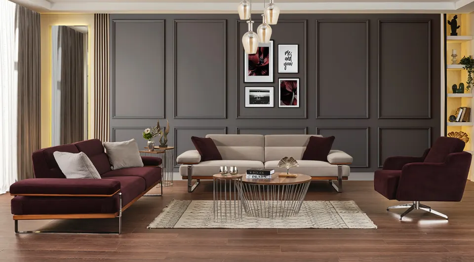 Lavina  Silver Metal Leg Sofa Set 2
