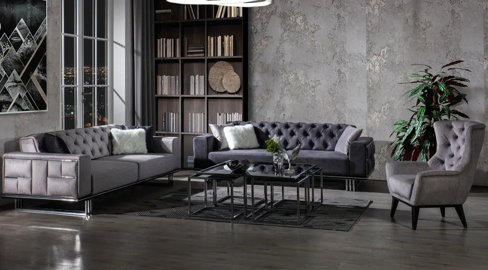 Plenty  Silver Metal Leg Sofa Set