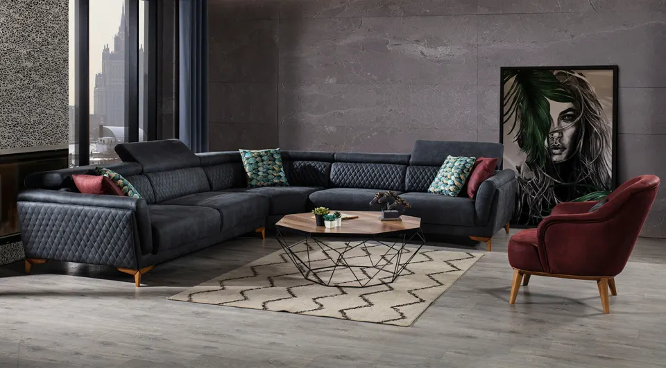 Rio  Wooden Leg Corner Sofa Set