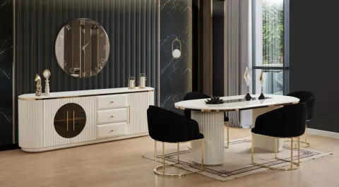 Wood Shiny Cream Color Modern Dining Room Set