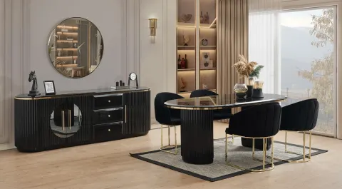 Wood Black Modern Dining Room Set