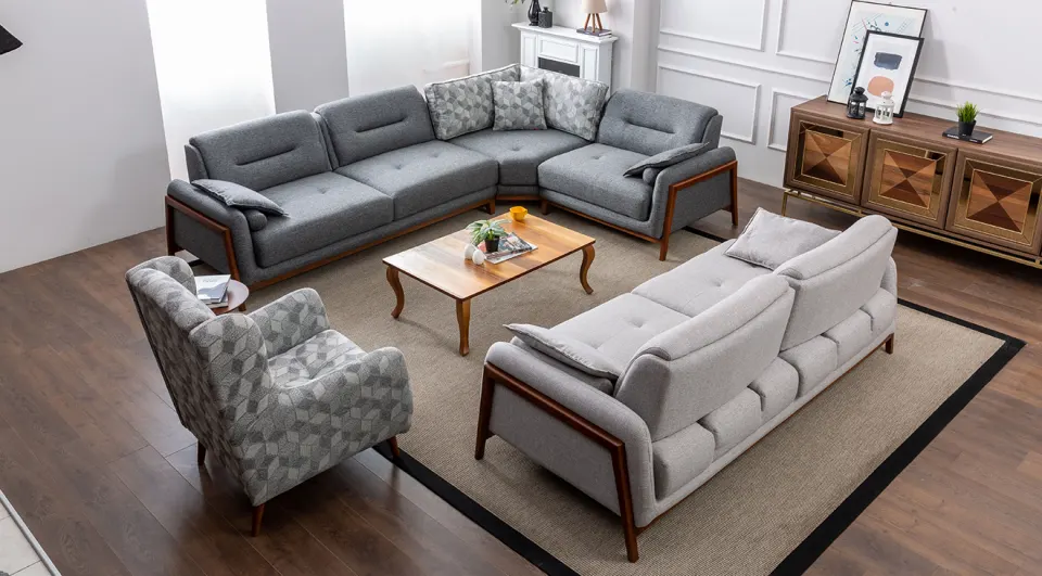 Still Wooden Leg Sofa and  Corner Sofa Set