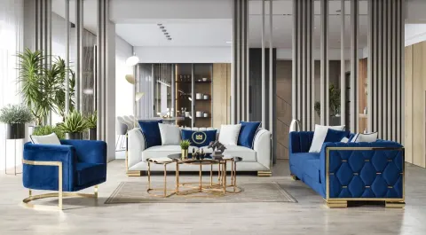 Maldiv Gold Metal Leg Sofa Set