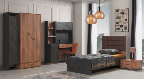Walnut 3 Doors Young Room Set