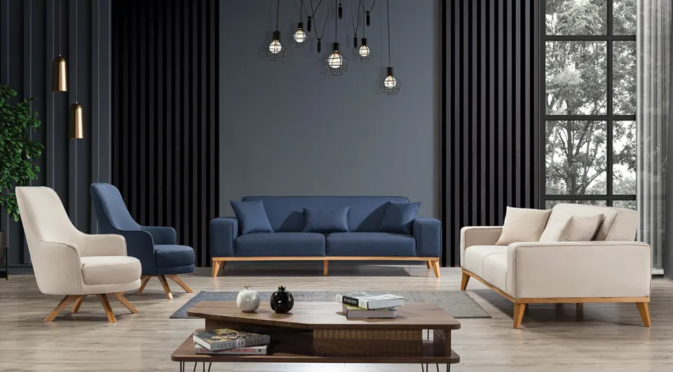 Vista Wooden Leg Sofa Set