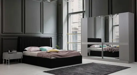 Alya Sliding Door Bedroom Set (Gray)