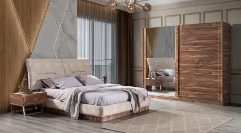 Bella Sliding Door Bedroom Set (Walnut)