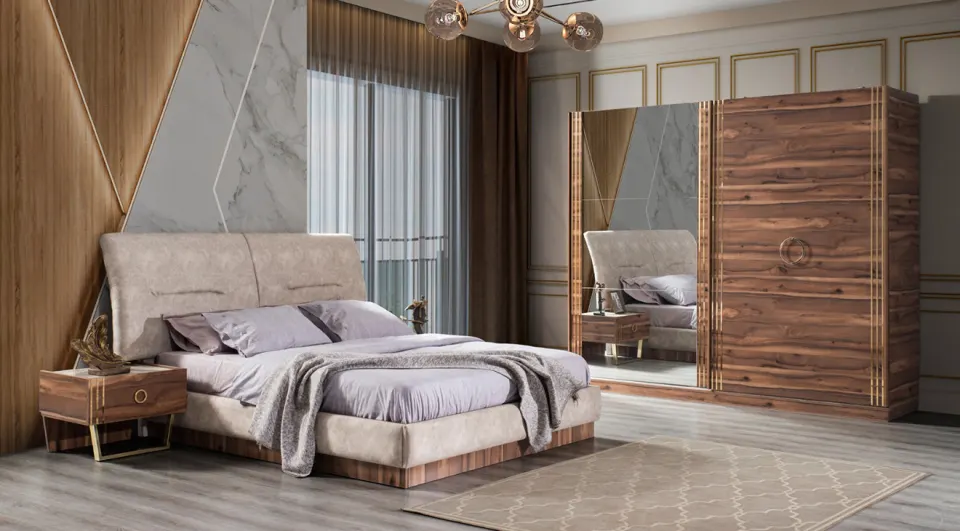 Bella Sliding Door Bedroom Set (Walnut)