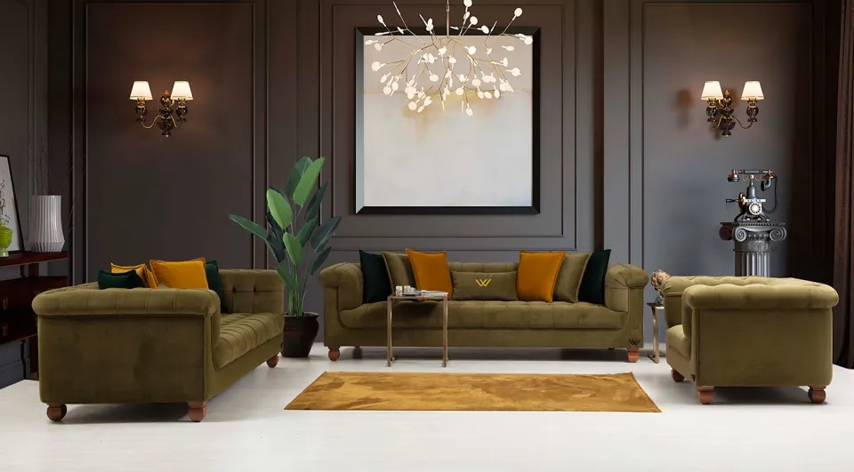 Retro Wooden Leg Sofa Set