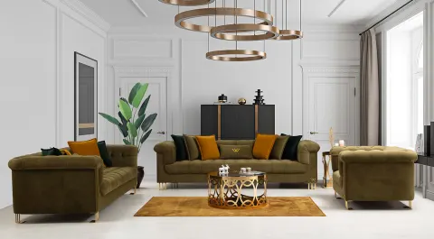 Retro Gold Metal Leg Sofa Set