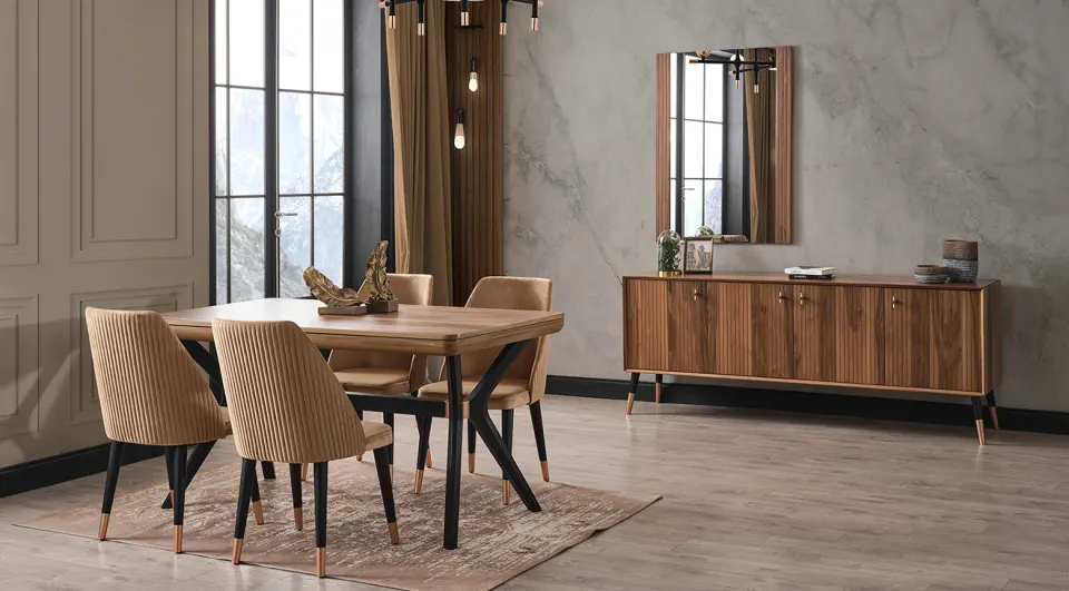 Beta Walnut Modern Dining Room Set