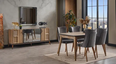 Vera Walnut Wooden Leg Dining Room Set
