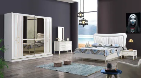 Gold White Sliding Door Bedroom Set