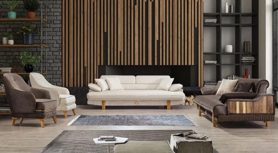 Elegans Wooden Leg  Sofa Set
