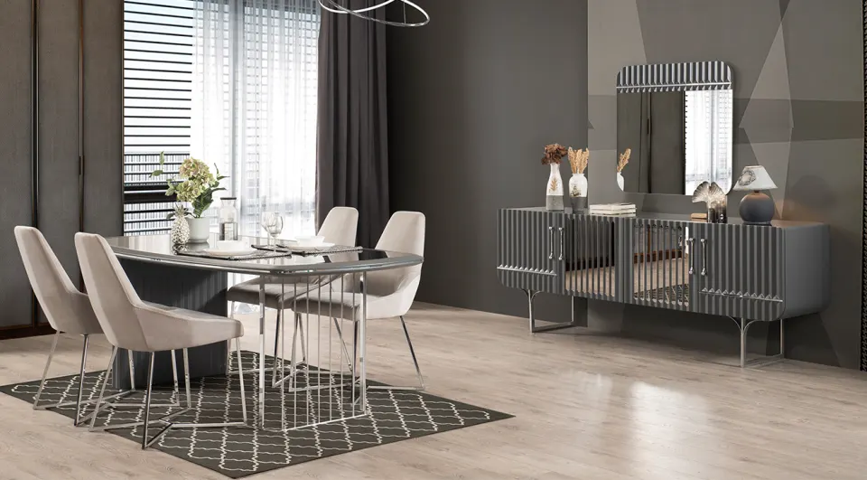  Antre Metal Leg Dining Room Set (Anthracite )