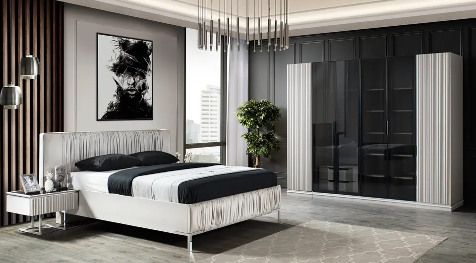 Silver Metal Leg Bedroom Set